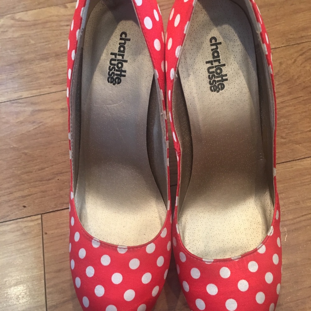 Charlotte Russe polka dot satin platform heels.